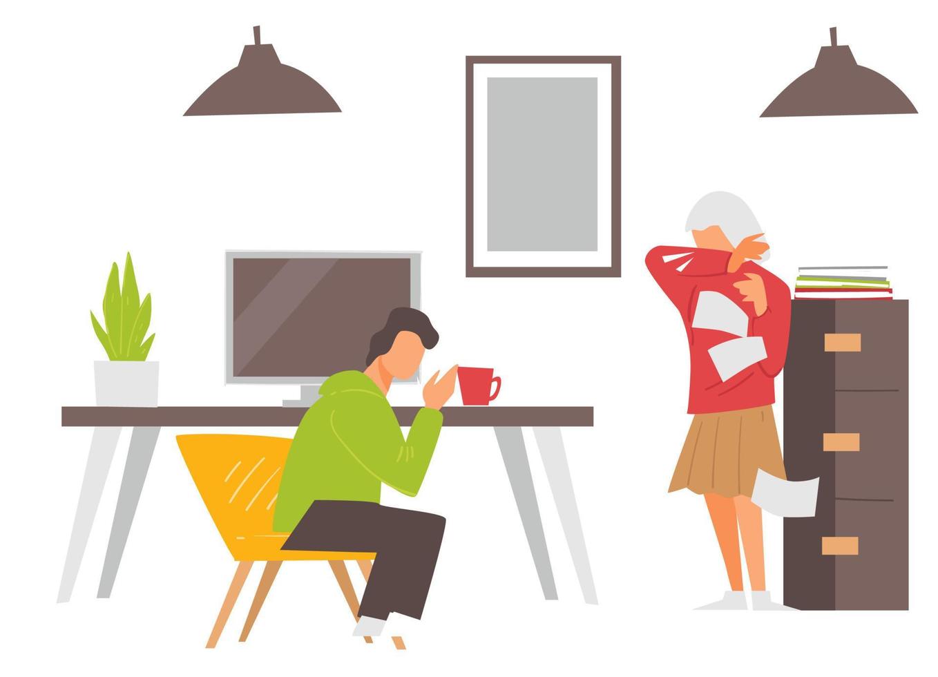 People coughing at working place, man and woman vector