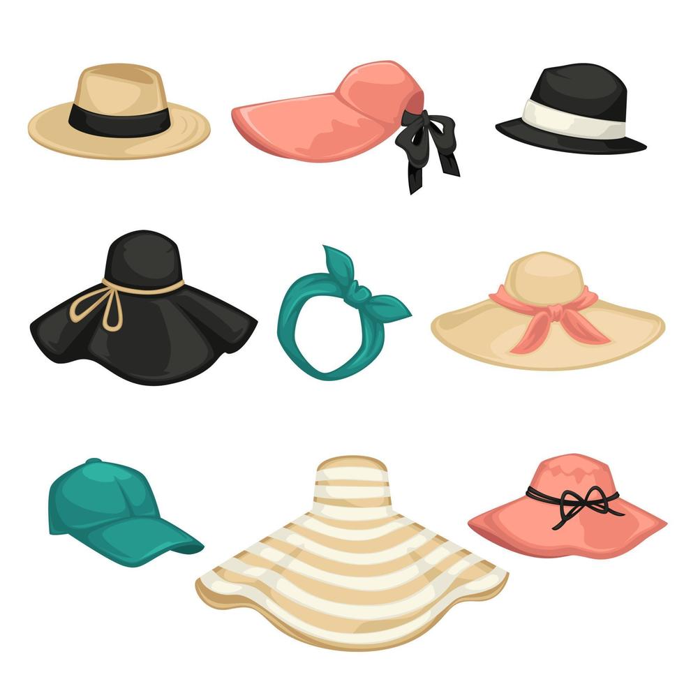 Female hat fashion, types of headwear for women vector