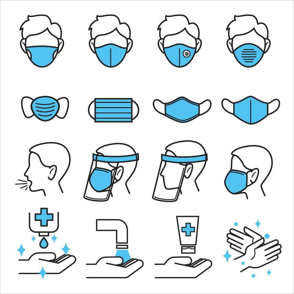 Types of medical masks and levels of covid19 protection vector