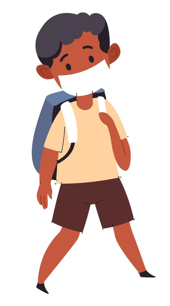 Small kid wearing medical mask going to school vector