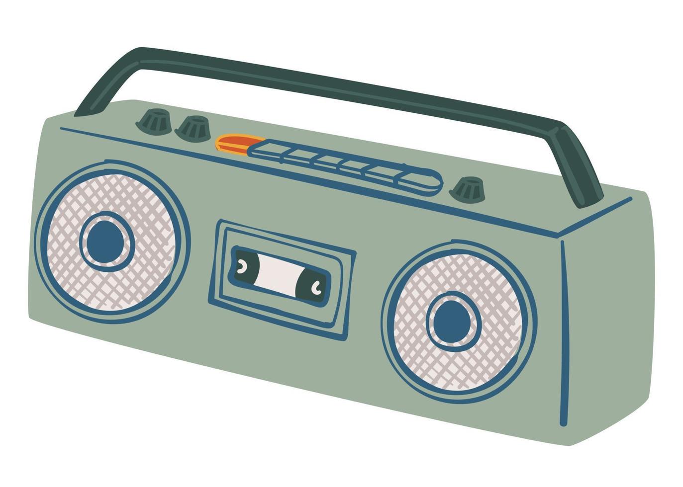 Boombox magnetophone with handle and loudspeaker vector