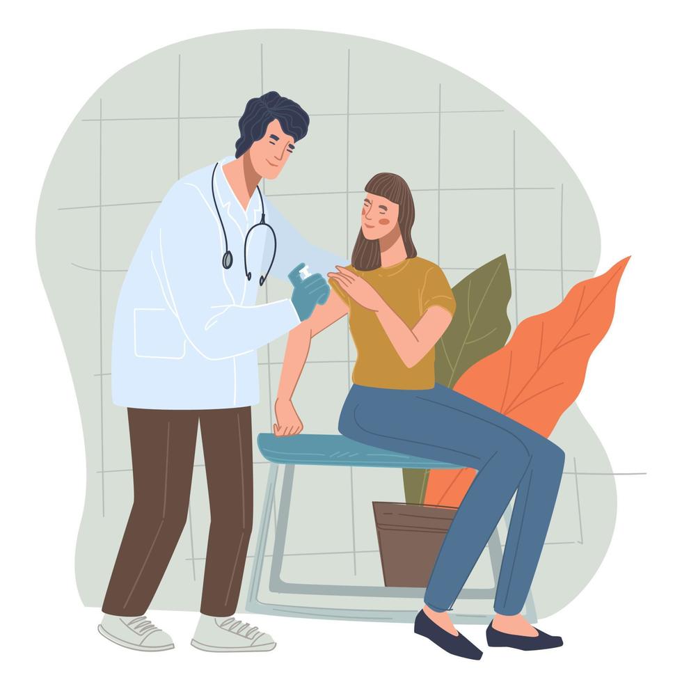 Woman in hospital or clinics getting vaccinated vector