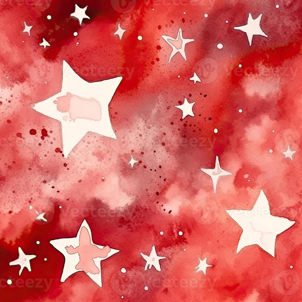 Watercolor stars seamless pattern. Hand-drawn white stars on red background design. Abstract Seamless Pattern. Grunge Background. photo