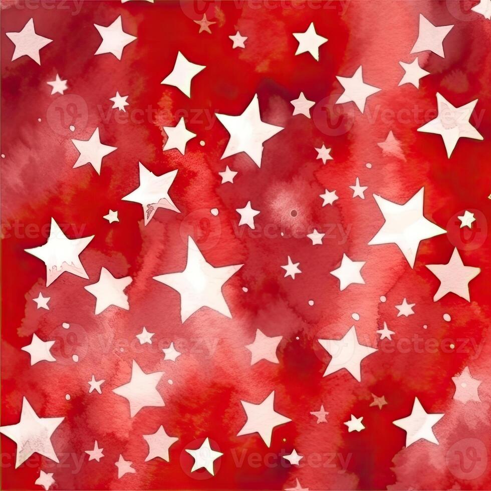 Watercolor stars seamless pattern. Hand-drawn white stars on red background design. Abstract Seamless Pattern. Grunge Background. photo