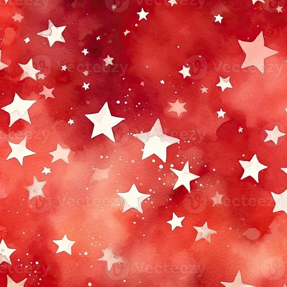 Watercolor stars seamless pattern. Hand-drawn white stars on red background design. Abstract Seamless Pattern. Grunge Background. photo