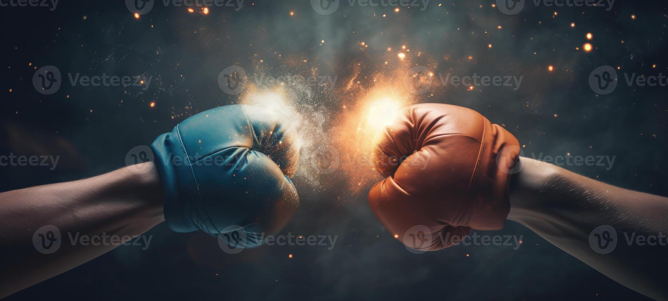 Pair of red and blue leather boxing gloves on black background. Pair of red leather boxing gloves,sport and competition concept. . photo