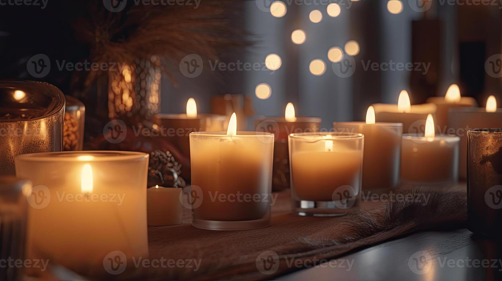 Third Advent - decorated Advent wreath from evergreen branches with white burning candles, tradition in the time before Christmas, copy space, selected focus. . photo