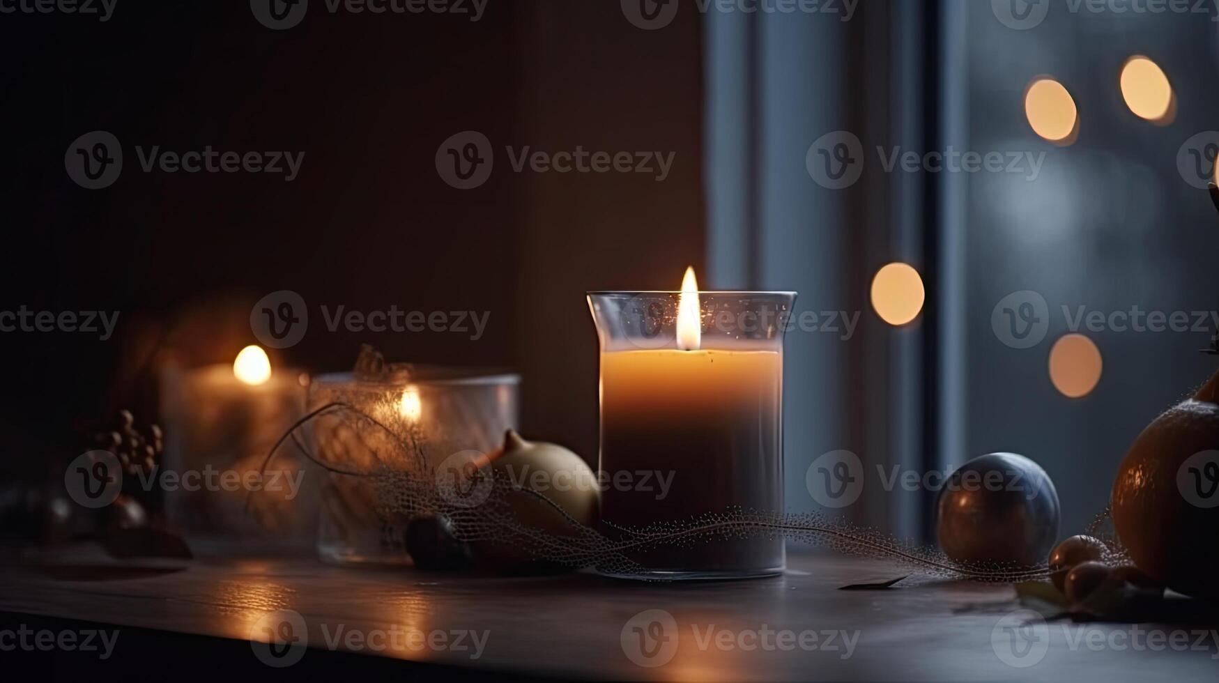 Third Advent - decorated Advent wreath from evergreen branches with white burning candles, tradition in the time before Christmas, copy space, selected focus. . photo