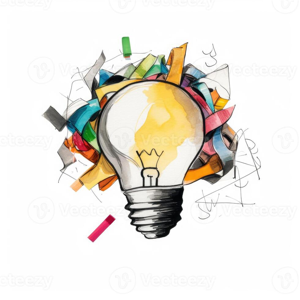new idea concept with crumpled office paper and light bulb. Inspiration concept crumpled paper light bulb metaphor for choosing the best idea. . photo