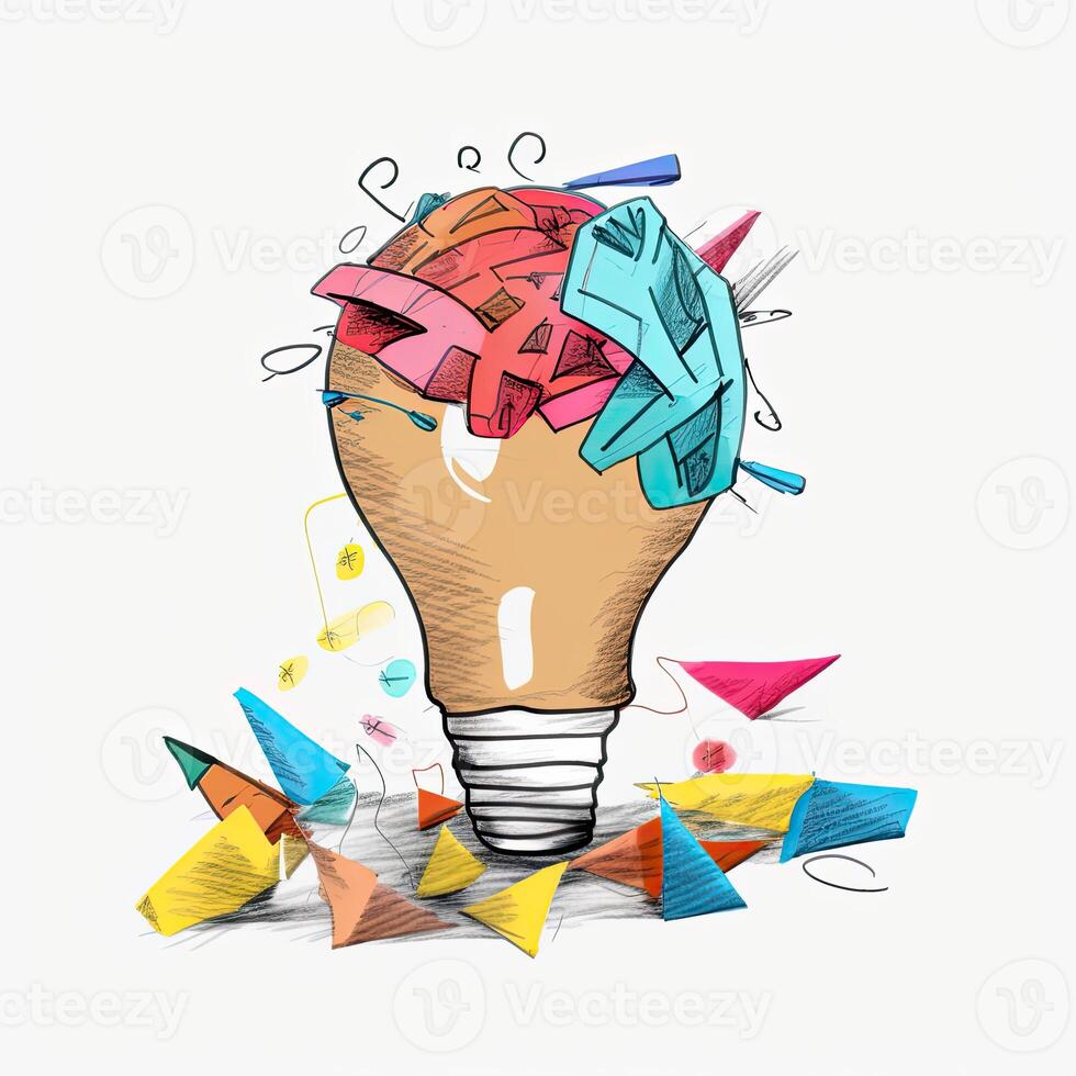 new idea concept with crumpled office paper and light bulb. Inspiration concept crumpled paper light bulb metaphor for choosing the best idea. . photo