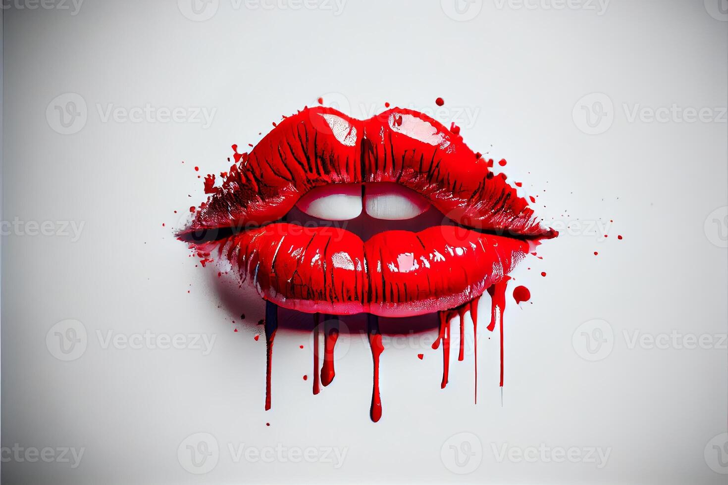 red lips lipstick melting on a white background photo