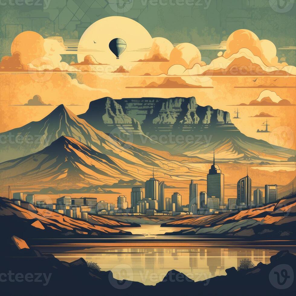 Illustration of Exoplanet fantastic landscape. Beautiful views of the mountains and sky with unexplored planets. . photo