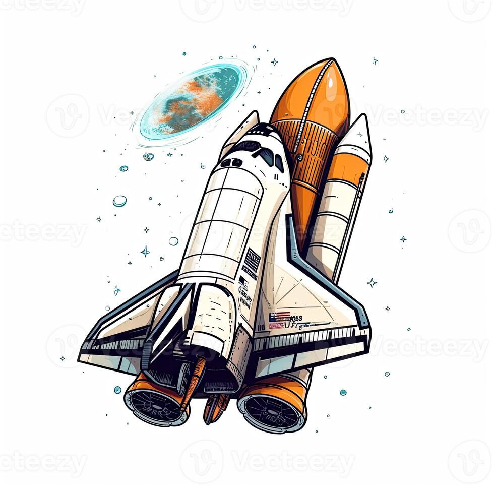 Cartoon rocket space ship take off, isolated vector illustration. spaceship icon logo. . photo