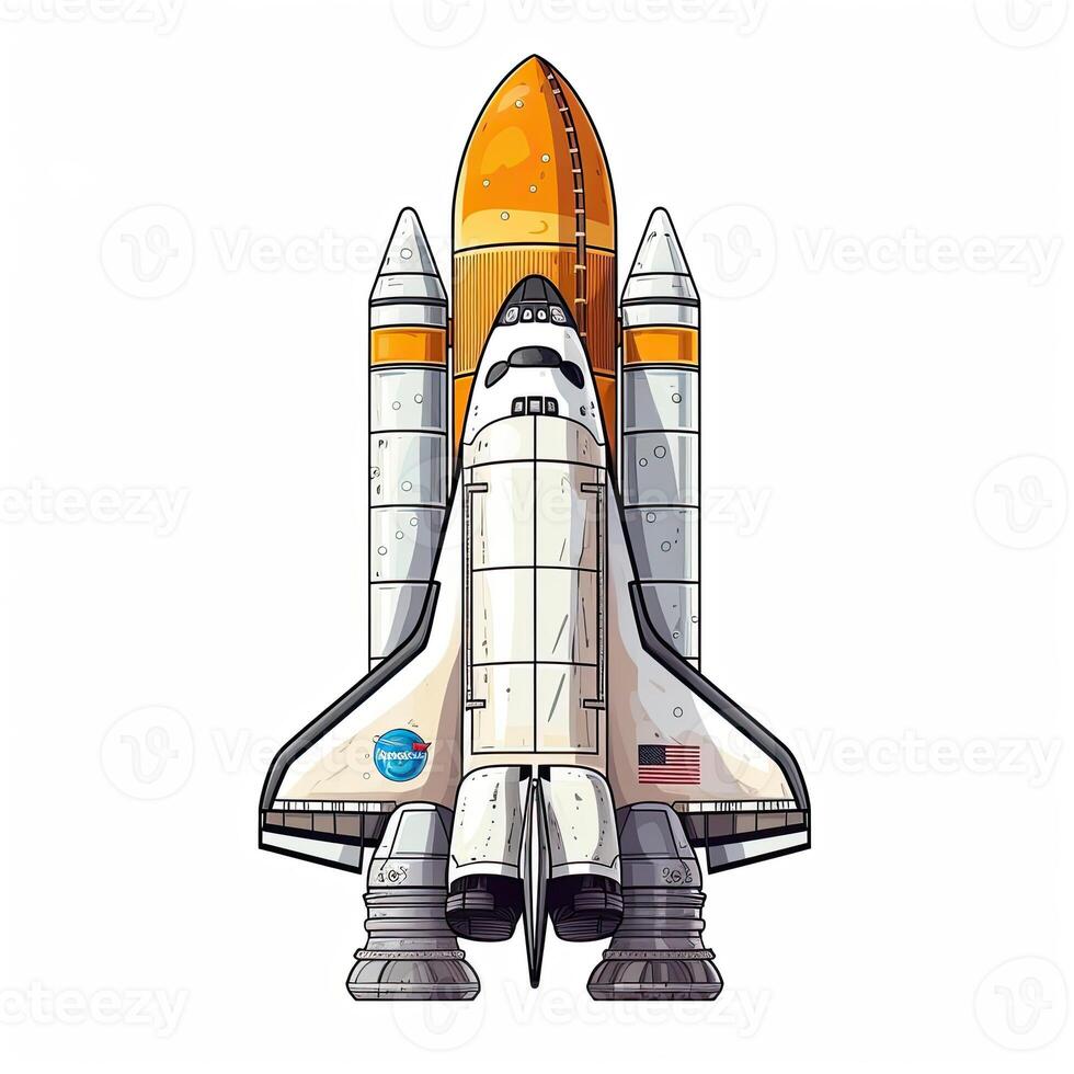 Cartoon rocket space ship take off, isolated vector illustration. spaceship icon logo. . photo