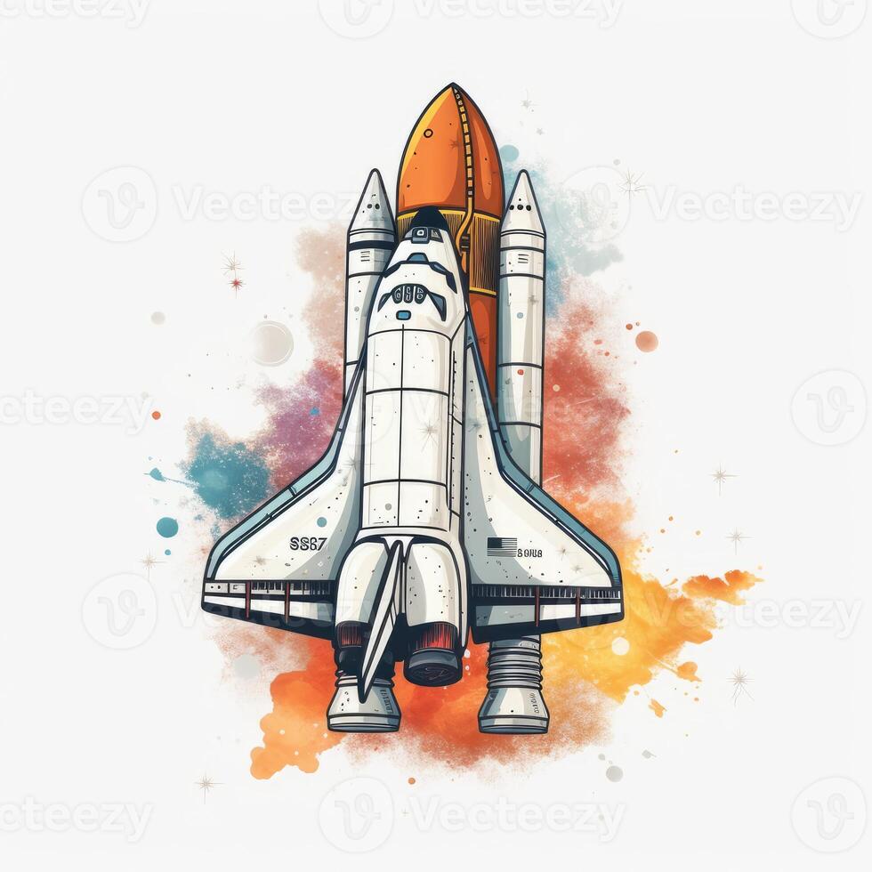 Cartoon rocket space ship take off, isolated vector illustration. spaceship icon logo. . photo