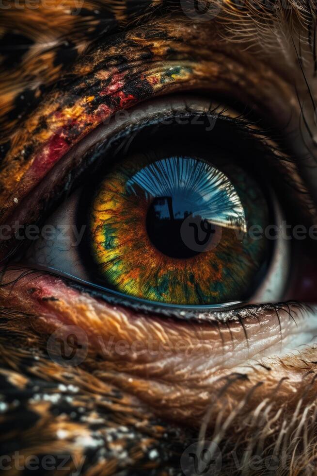 Owl's eye extreme close-up, macro photo, Eye of the Short-eared Owl, Asio flammeus. Portrait of Great Grey Owl or Lapland Owl, Strix nebulosa, a very large owl, eye. . photo