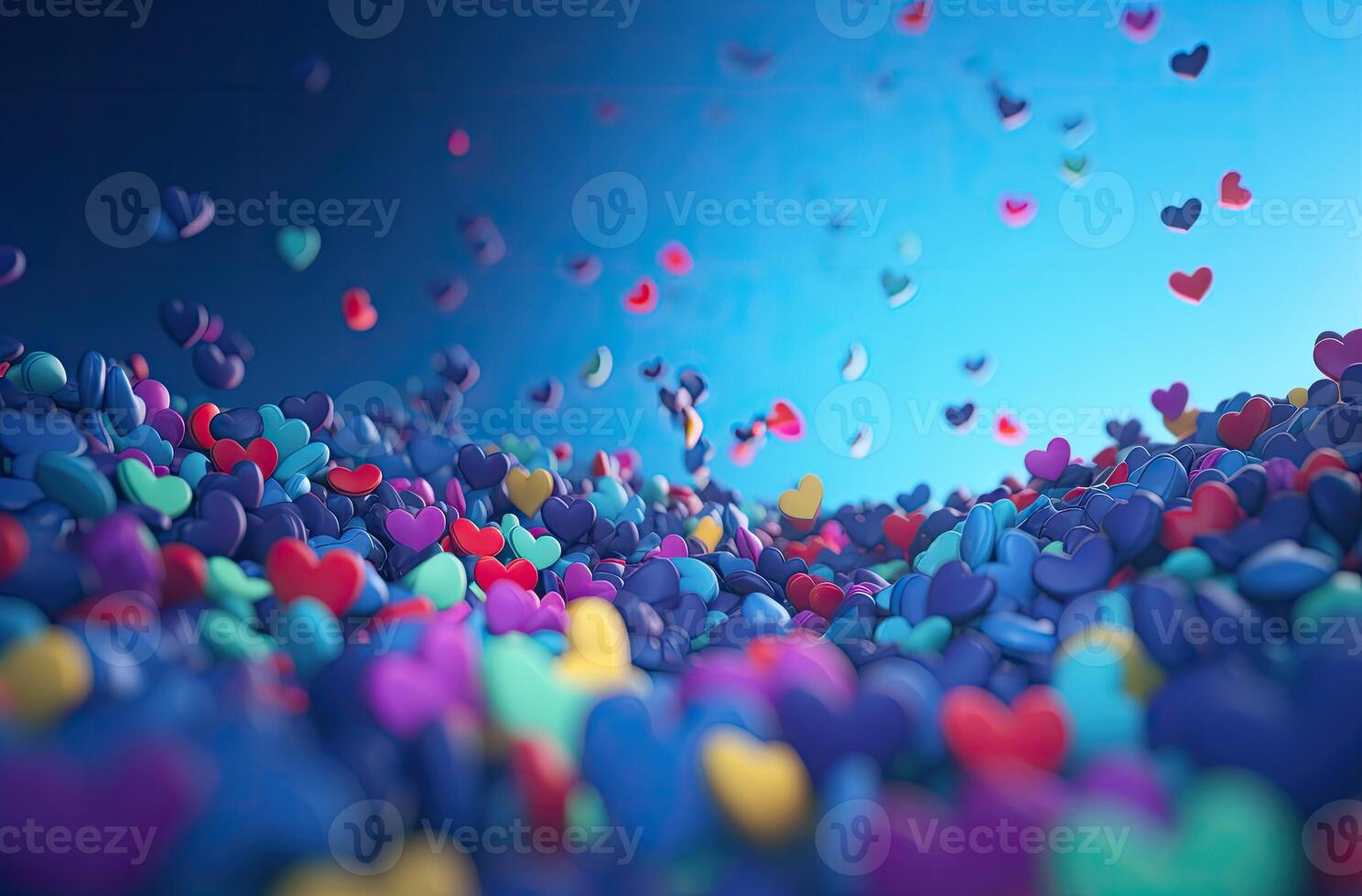 Colorful heart shape balloon with blue sky. Valentine's day background with heart shaped balloons. . photo