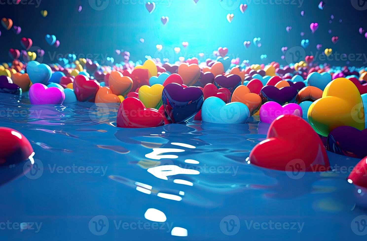 Colorful heart shape balloon with blue sky. Valentine's day background with heart shaped balloons. . photo