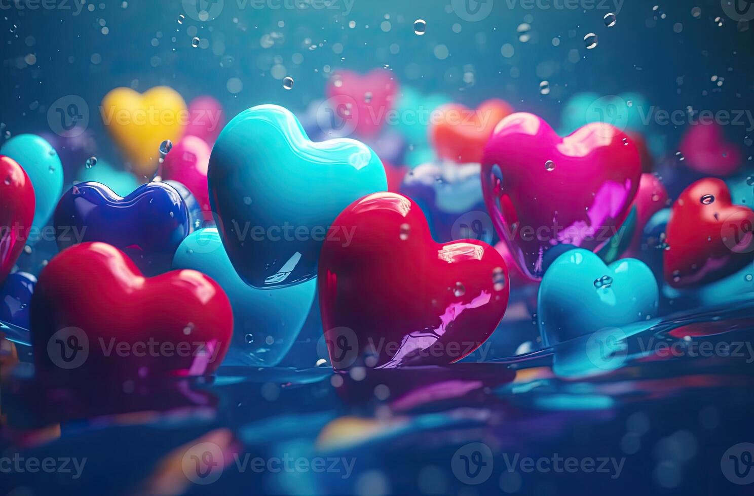 Colorful heart shape balloon with blue sky. Valentine's day background with heart shaped balloons. . photo