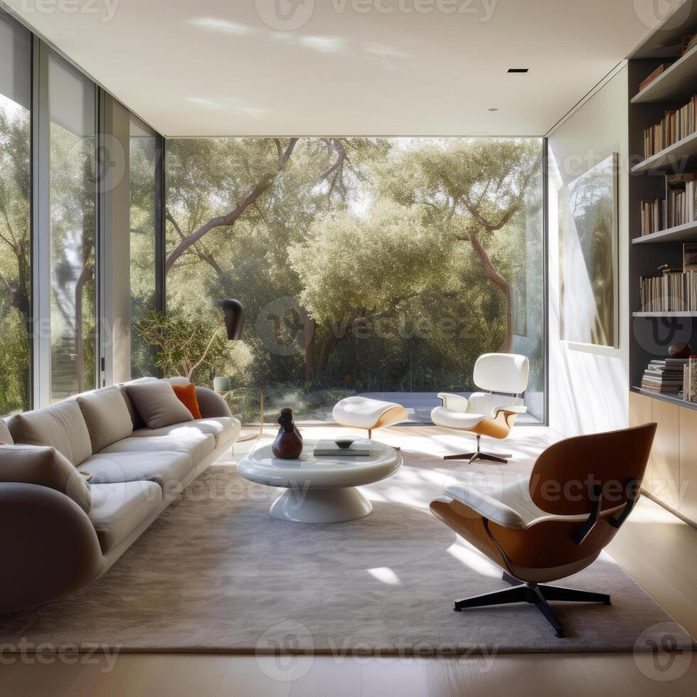 Large luxury modern bright interiors Living room. . photo