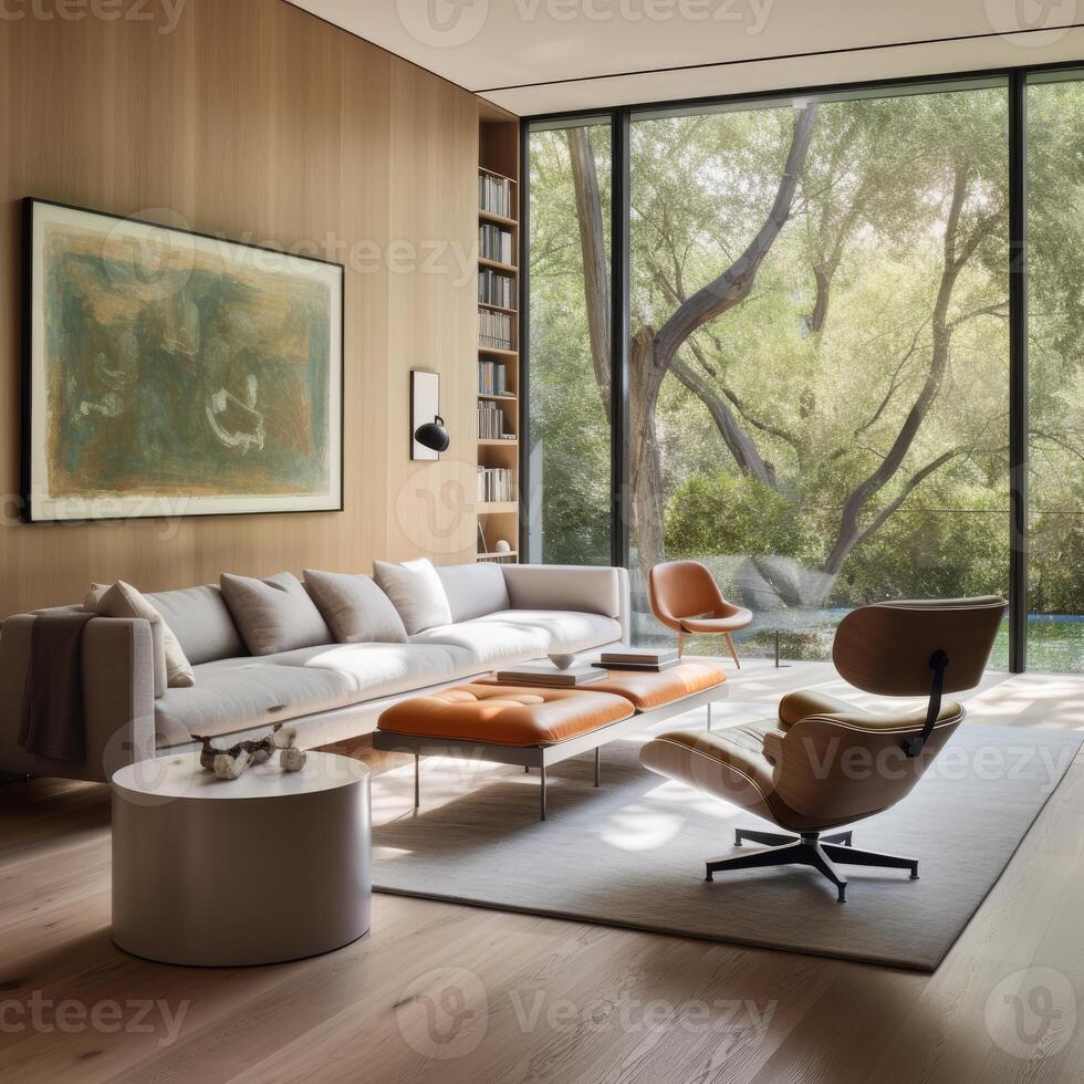 Large luxury modern bright interiors Living room. . photo