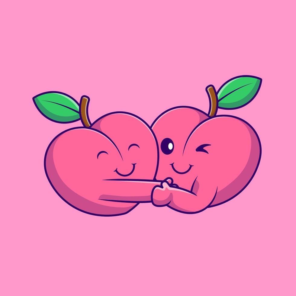 Cute Couple Peach Fruit Cartoon Vector Icons Illustration. Flat Cartoon Concept. Suitable for any creative project.