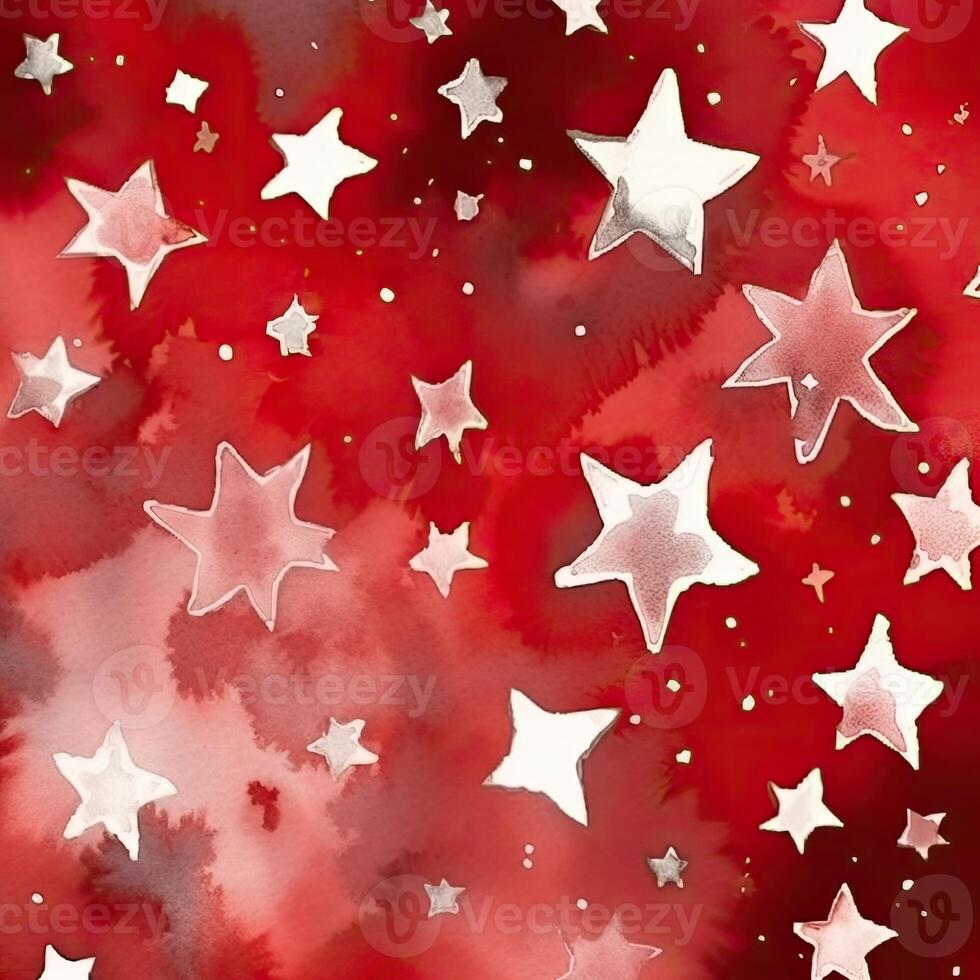 Watercolor stars seamless pattern. Hand-drawn white stars on red background design. Abstract Seamless Pattern. Grunge Background. photo