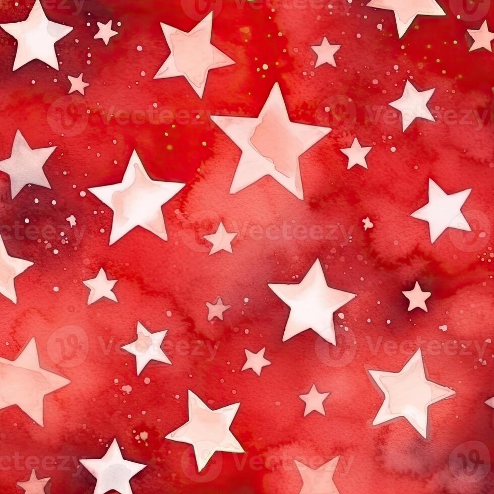 Watercolor stars seamless pattern. Hand-drawn white stars on red background design. Abstract Seamless Pattern. Grunge Background. photo