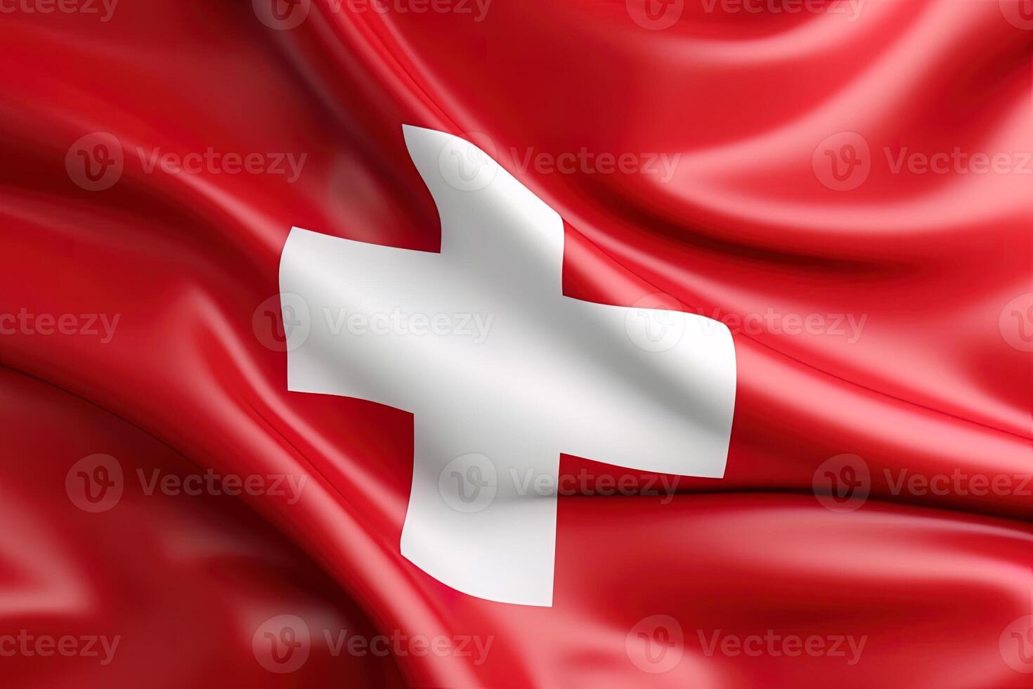 Red and white cross background, waving the national flag of Switzerland, waved highly detailed close-up. photo