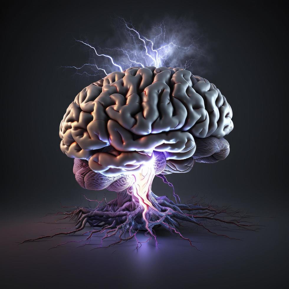 Human brain Medical and health care conceptual illustration, 3d render, Generate Ai photo