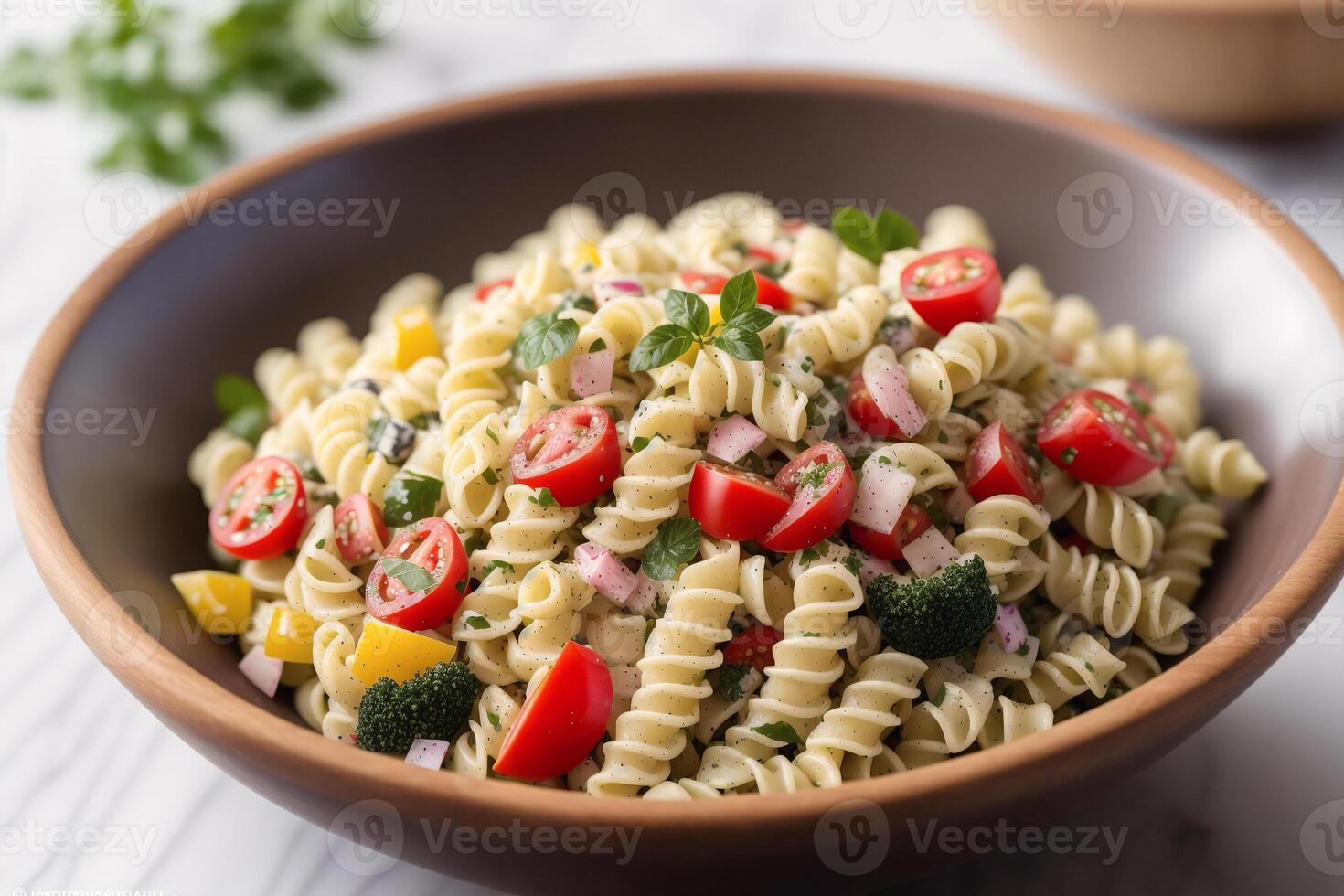 Fresco ensalada con verde Olivos, queso feta queso y Cereza Tomates en un bol. sano ensalada. generativo ai foto