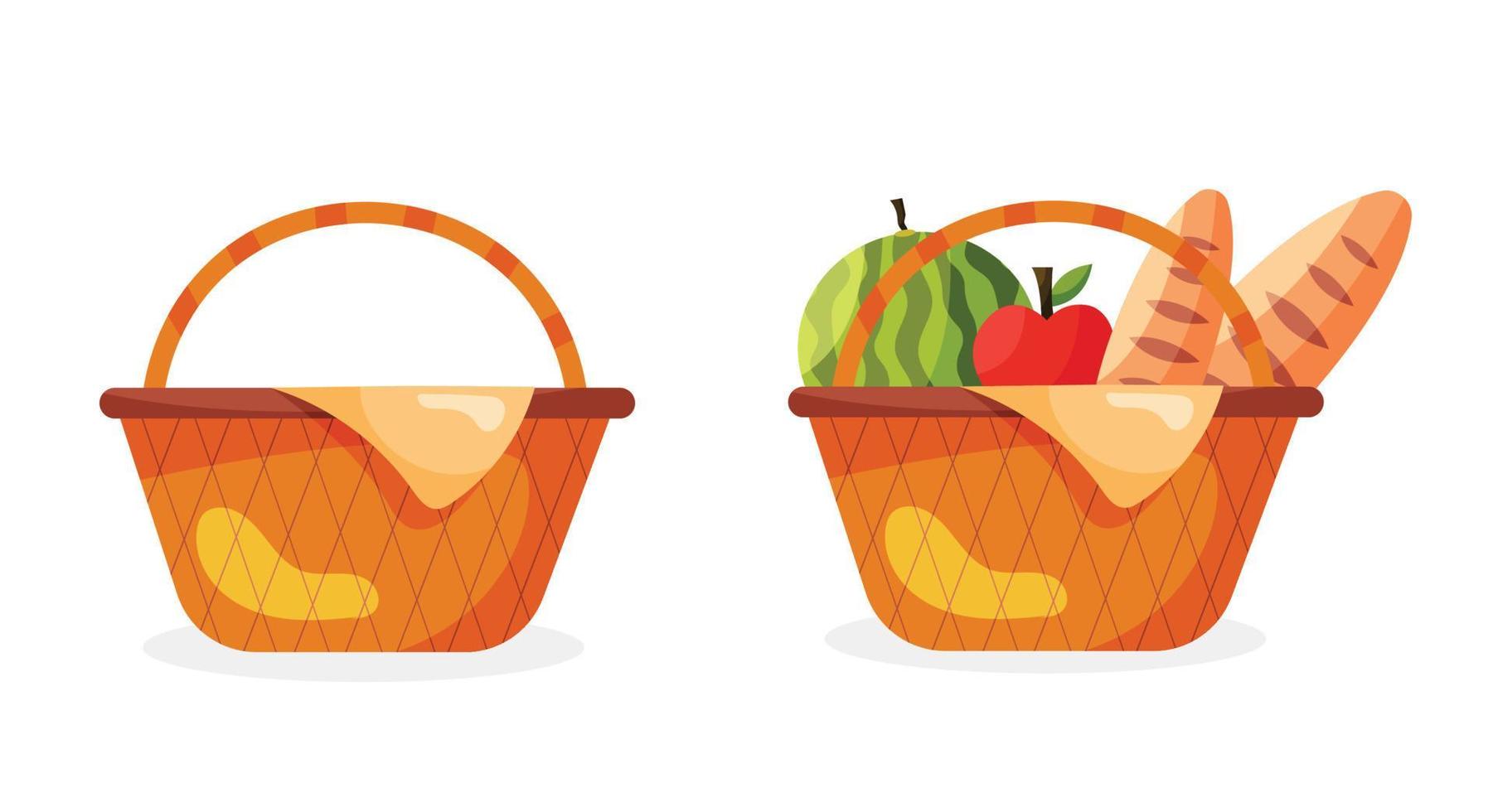 Picnic baskets straw isolated vector illustration