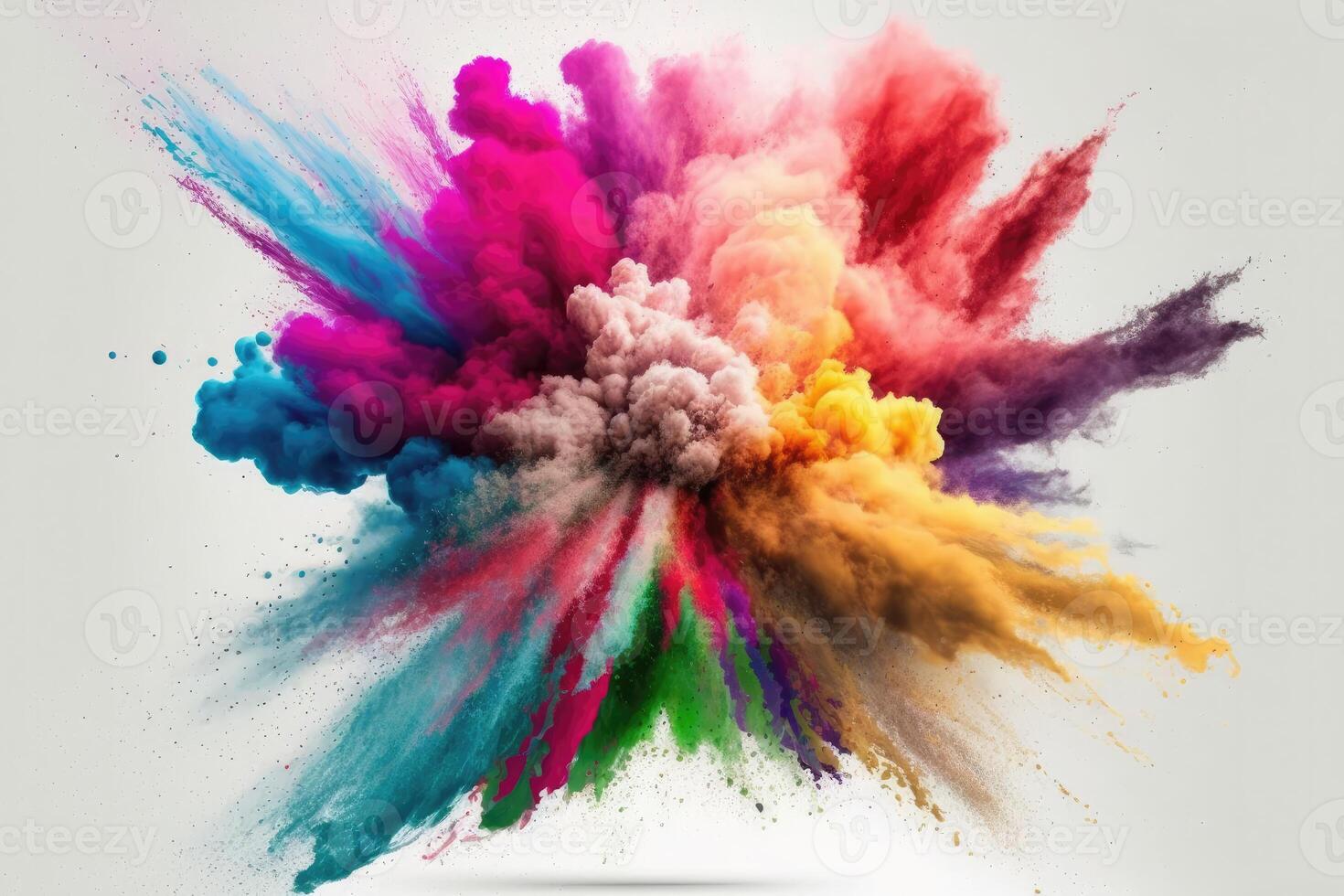 Multicolor powder explosion with white background photo