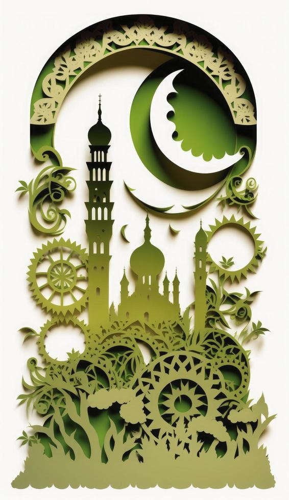 Paper art, eid mubarak, ramadan kareem, rmadan kareem greeting card, ramadan kareem banner, ramadan kareem card, eid mubarak ramadan, eid mubarak template, Generate Ai photo