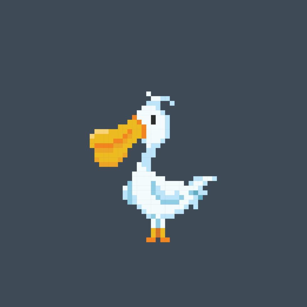 pelican bird in pixel art style vector
