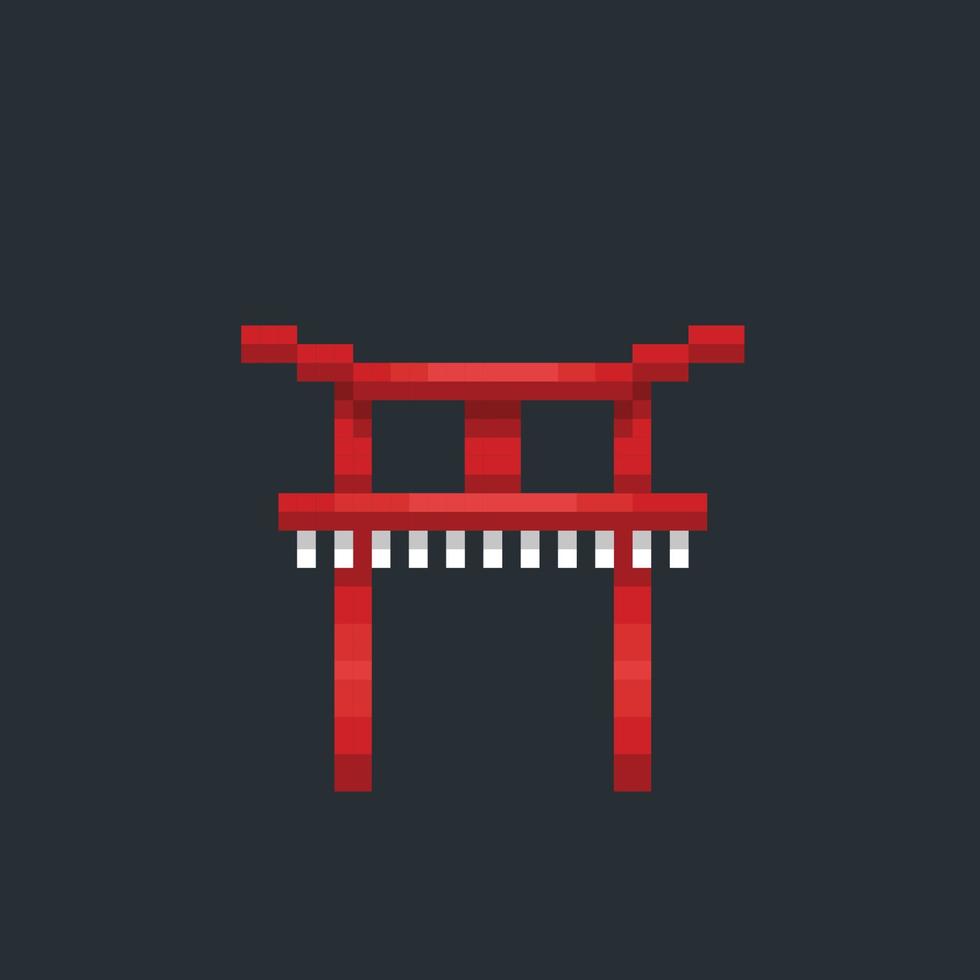 traditional japanese gate in pixel art style vector