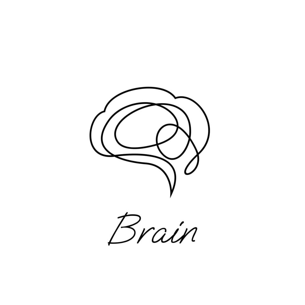 Brain icon continue single line illustration vector