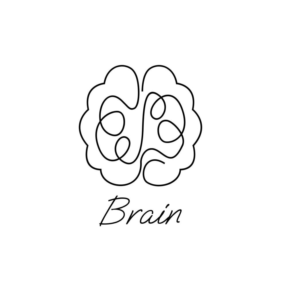 Brain icon continue single line illustration vector