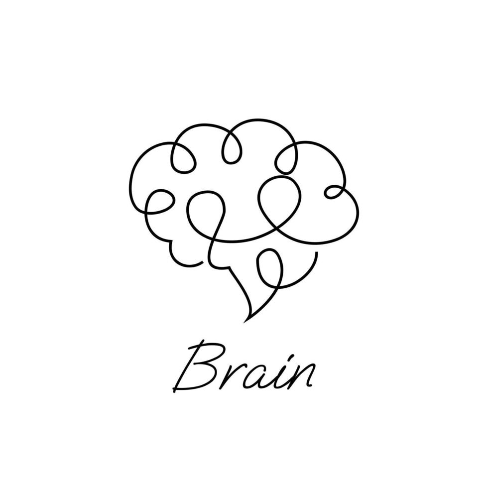 Brain icon continue single line illustration vector