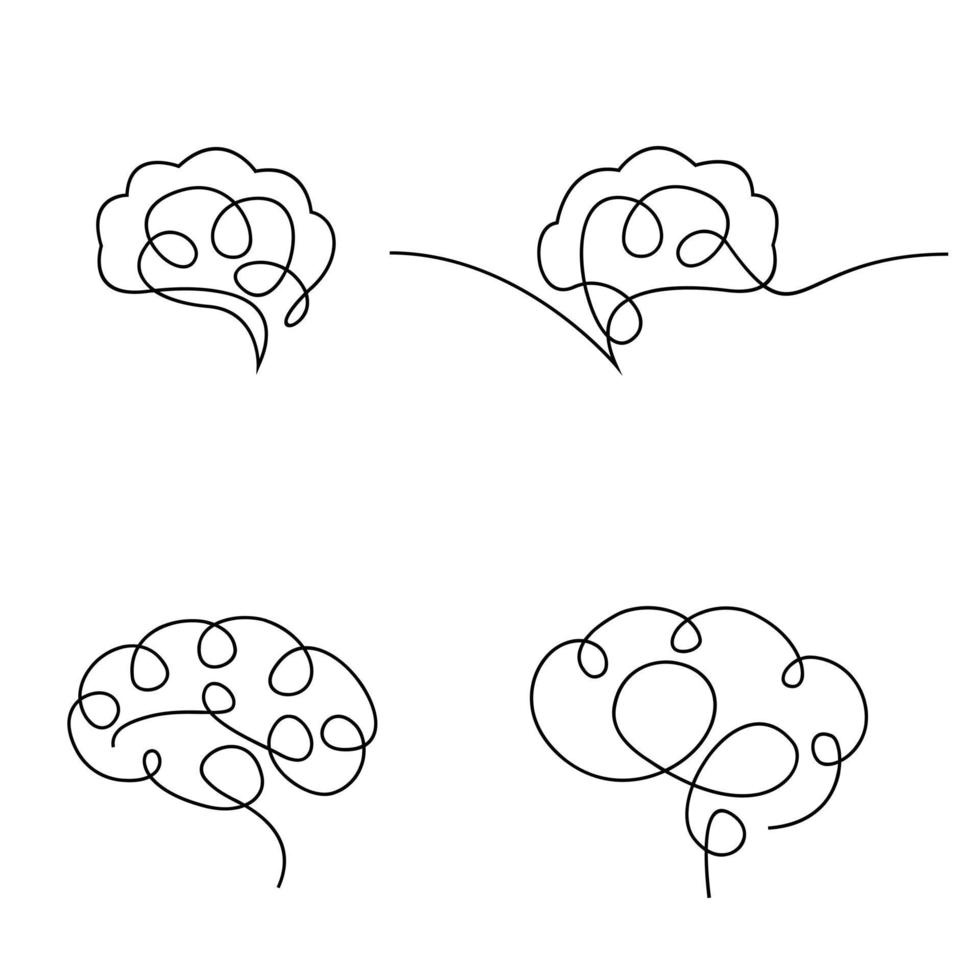 Brain icon continue single line illustration set collection vector