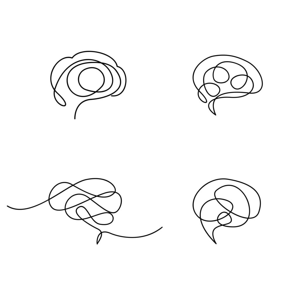Brain icon continue single line illustration set collection vector