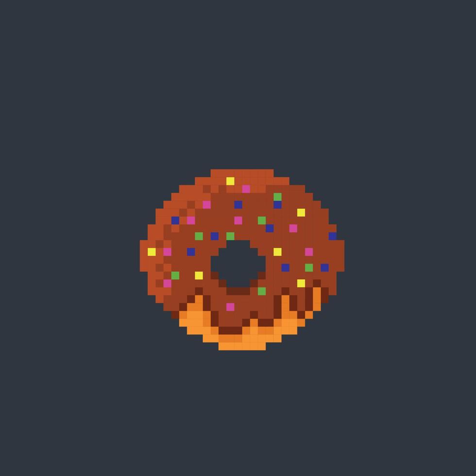 chocolate donut in pixel art style vector