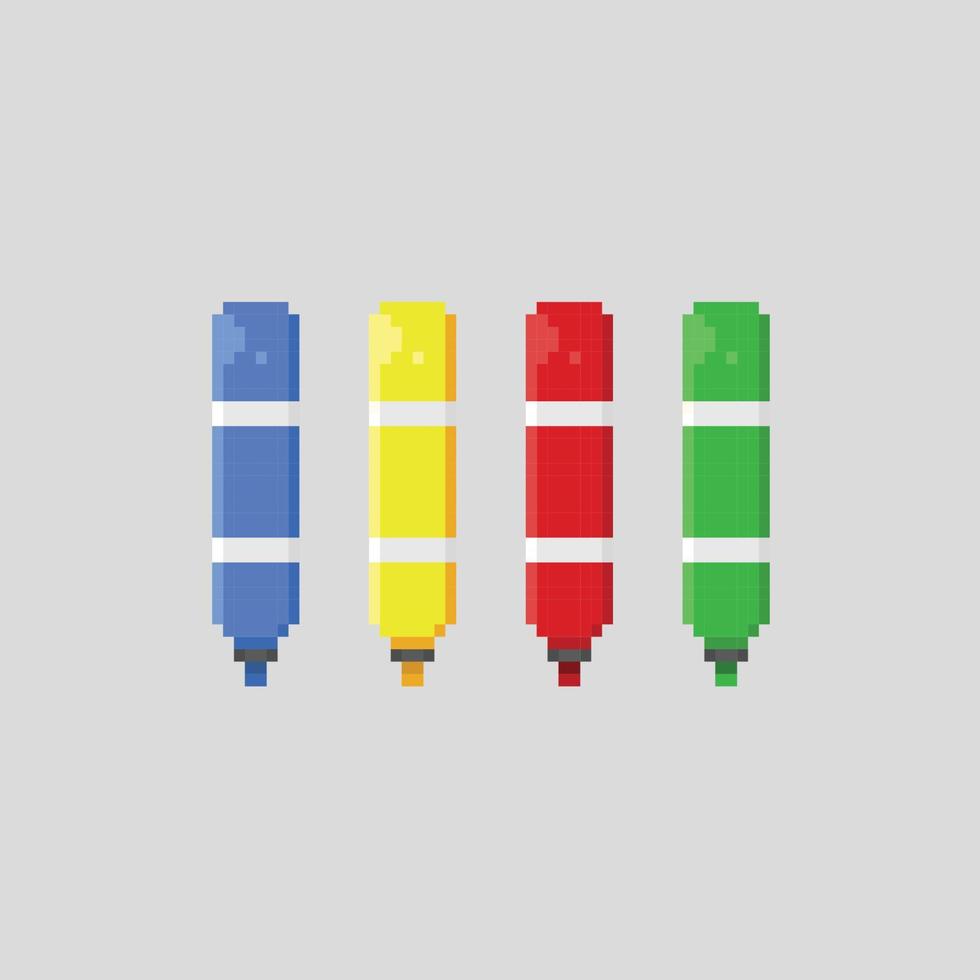 marker with different color in pixel art style vector