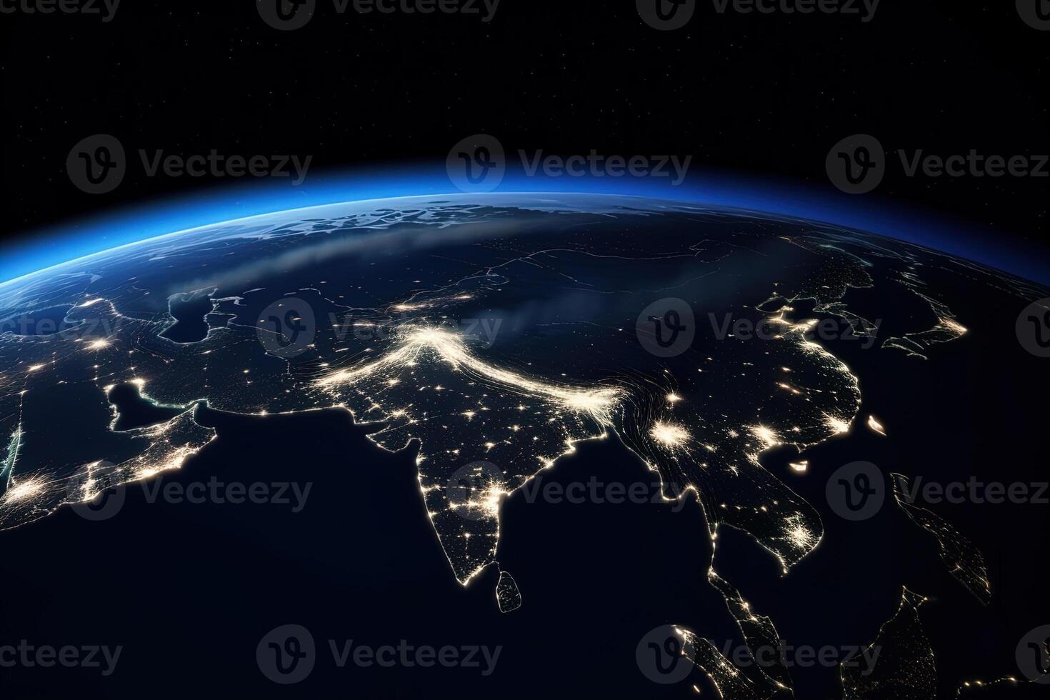 Beautiful amazing planet Earth with night lights of megacities and