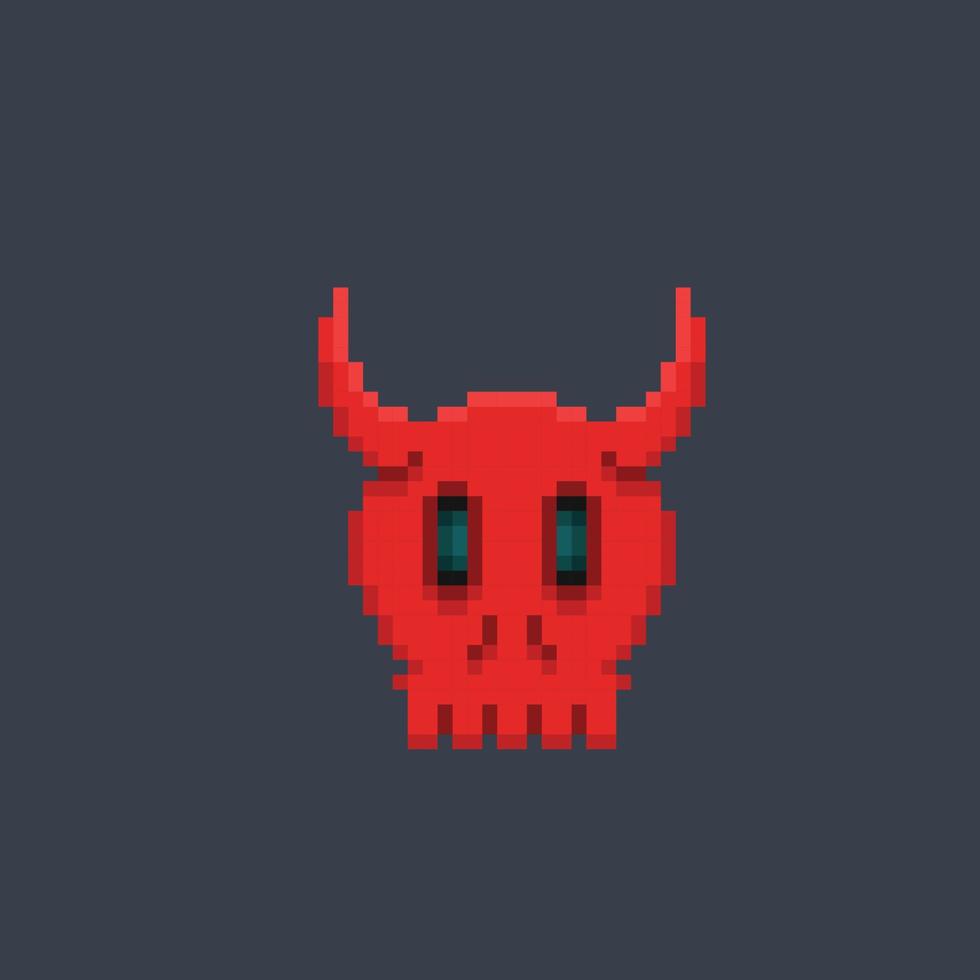 red skull head in pixel art style vector