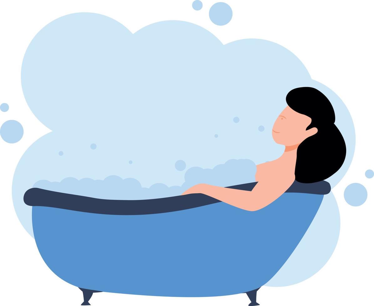 The girl is taking a bath in the morning. vector