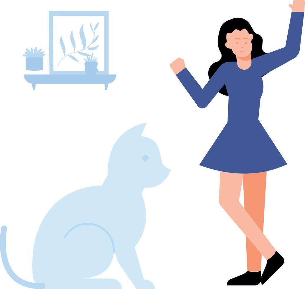 Girl playing with pets in the morning. vector