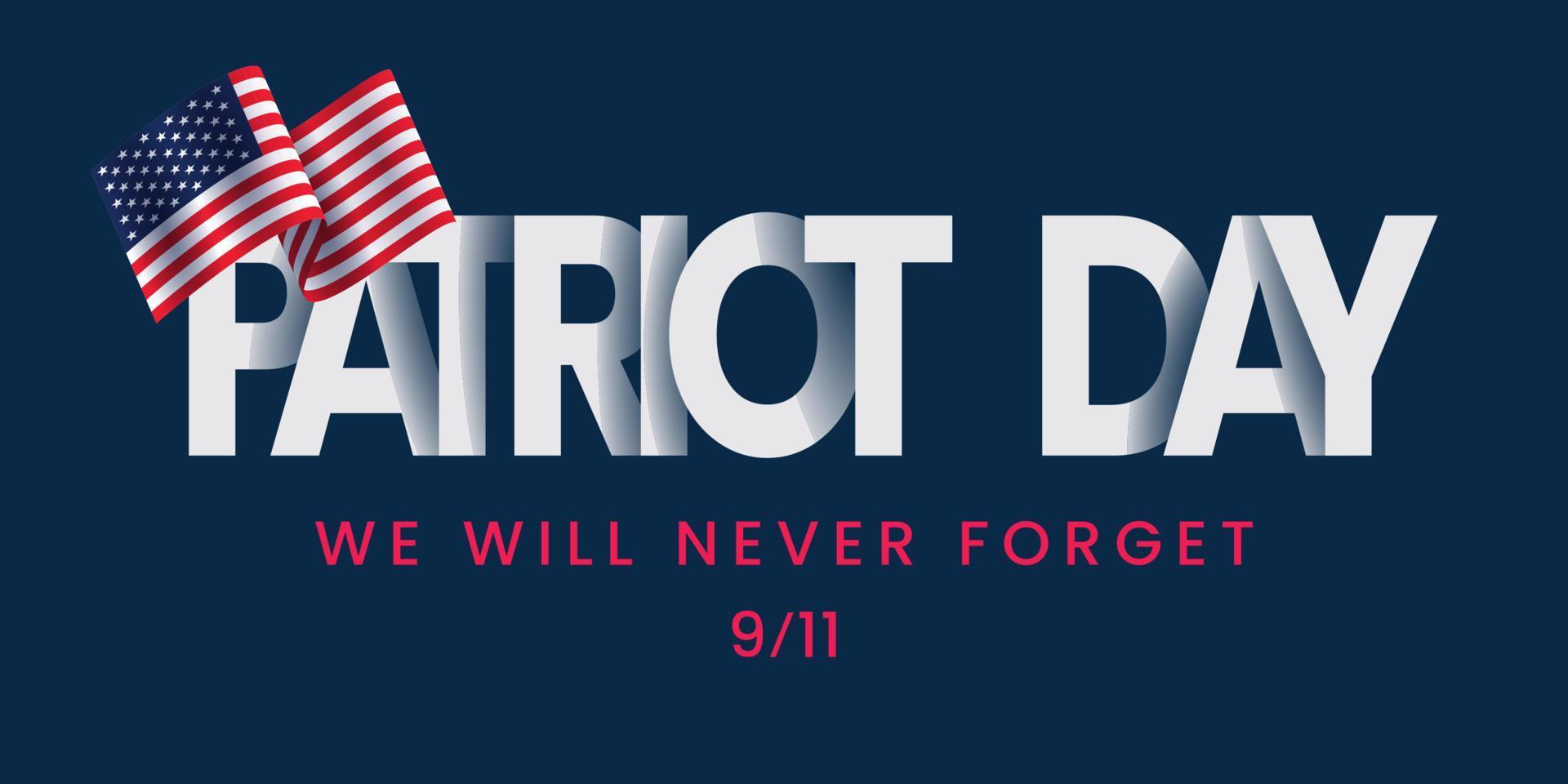 911 USA Never Forget September 11, 2001. Vector conceptual illustration of Patriot Day Background poster or banner. Dark background, red and blue colors.