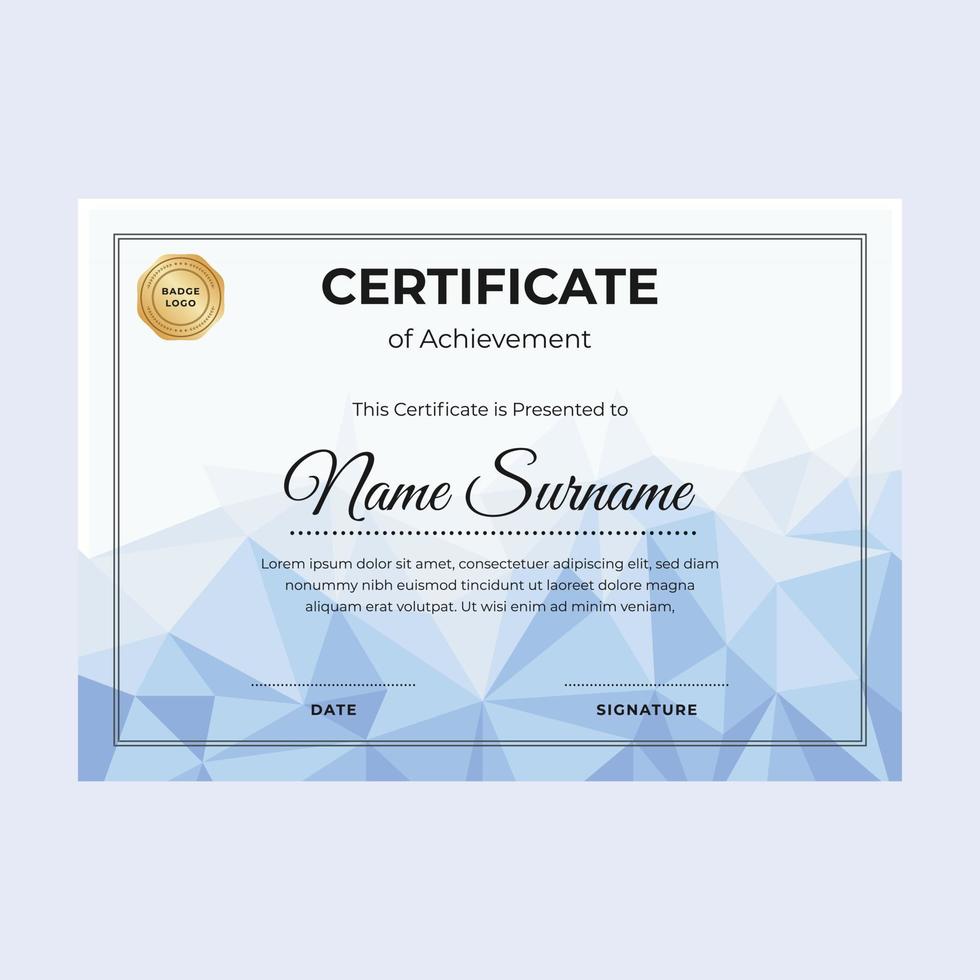 Minimalist certificate of achievement suitable for awards in corporate, personal business, and community vector