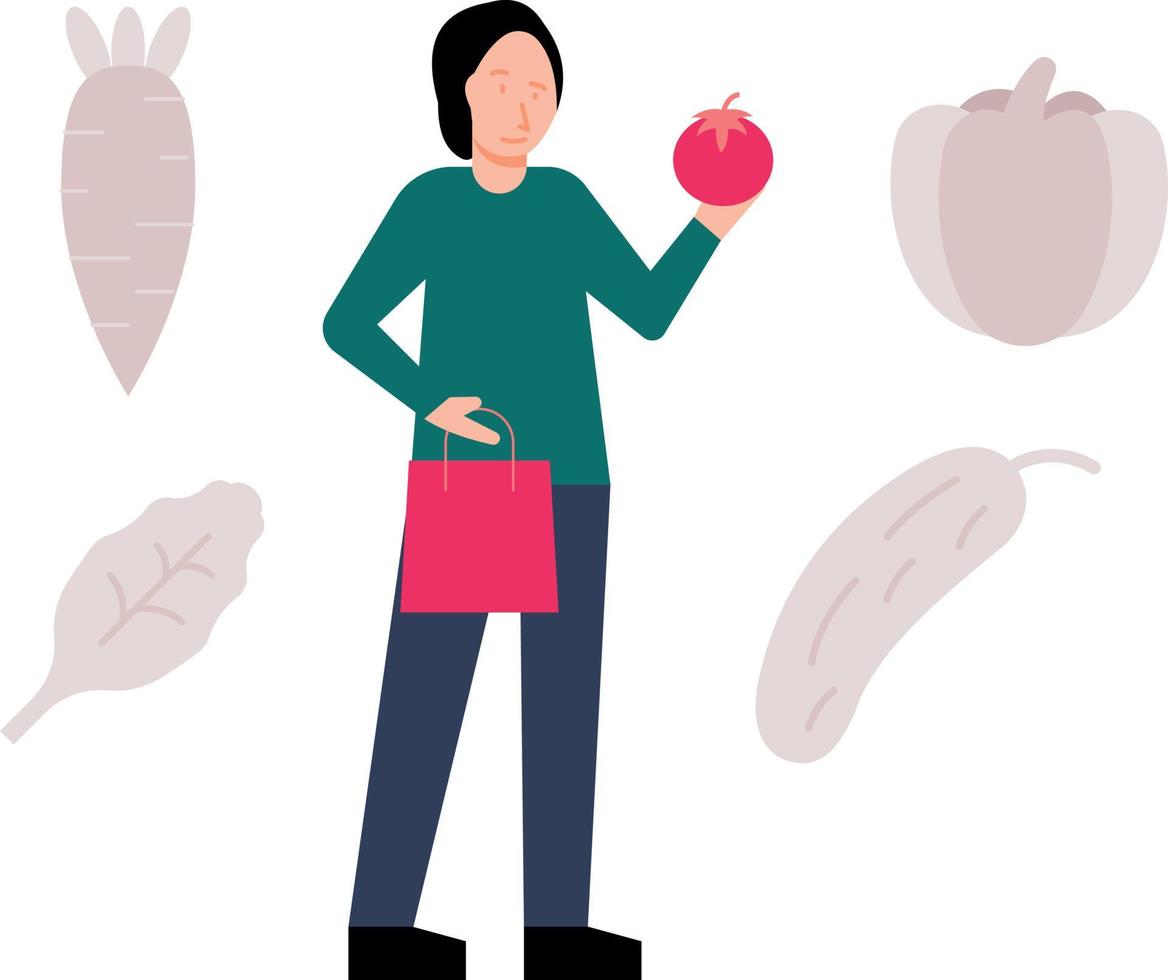 The girl is buying vegetables. vector